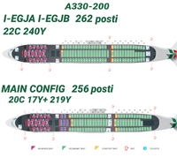 Configurazioni A330 Alitalia. Mappa da alitalia.com